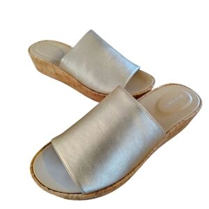 Easy Spirit Metallic Silver Cork Wedge Slide Sandals